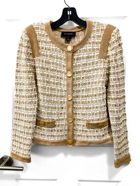 St. John Camel & Cream Button-Front Knit Jacket